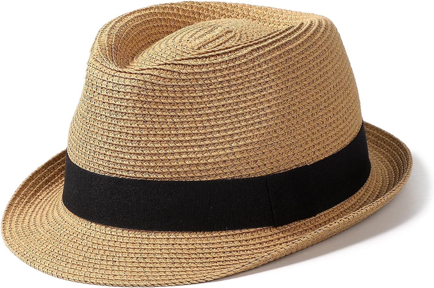 Womens Straw Hat Short Brim Panama Fedora Beach Sun Trilby Hat for Vacation Gentlemen Roll Up Summer | Amazon (US)