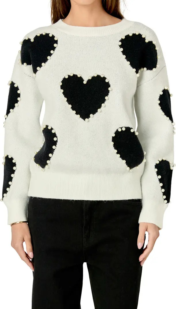English Factory Heart Imitation Pearl Sweater | Nordstrom | Nordstrom