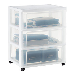 Iris® Wide 3-Drawer Cart w/ Wheels Clear/White | The Container Store