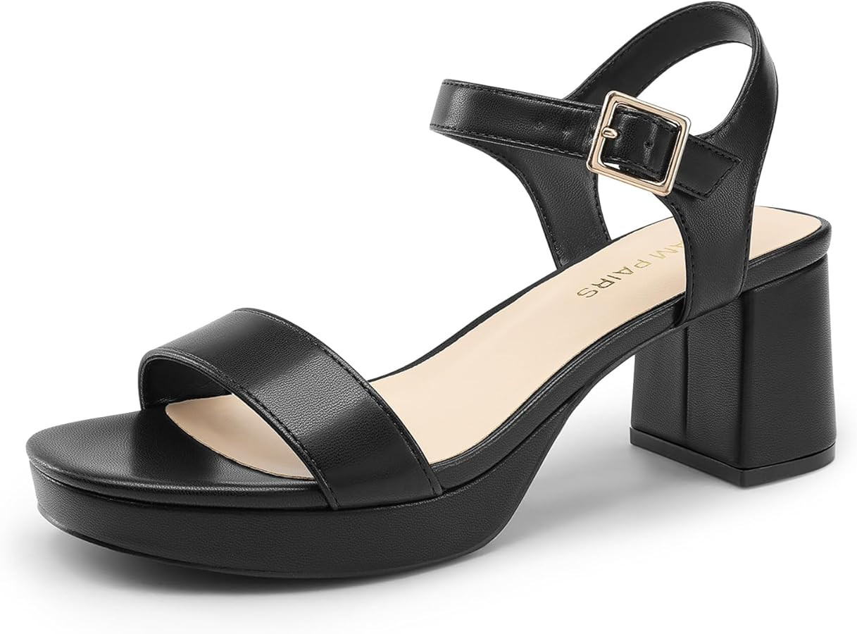 DREAM PAIRS Women's Platform Heels Block Chunky Open Toe Ankle Strap Heel Fashion Wedding Party D... | Amazon (US)