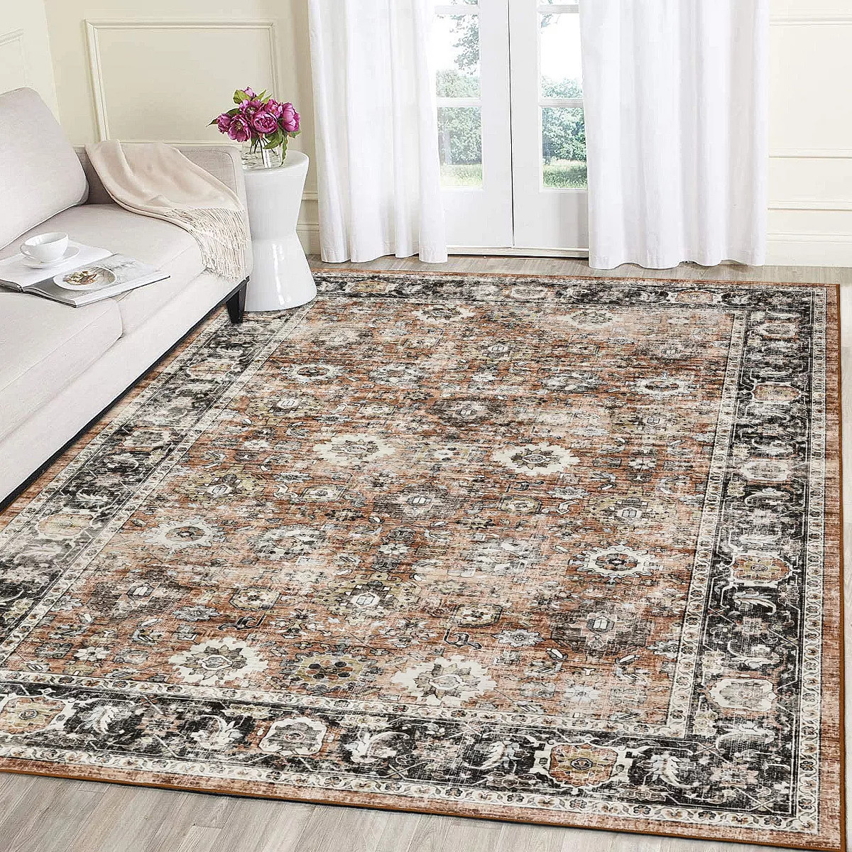 5'x7' Area Rugs for Living Room Bedroom Vintage Distressed Rug Floral Print Accent Rug | Target