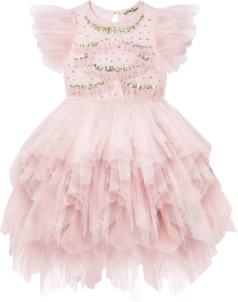 Tutu Dress for Girls - Embroidered Tulle Dress Tiered Layered Flower Toddler Dress for Wedding Bi... | Amazon (US)