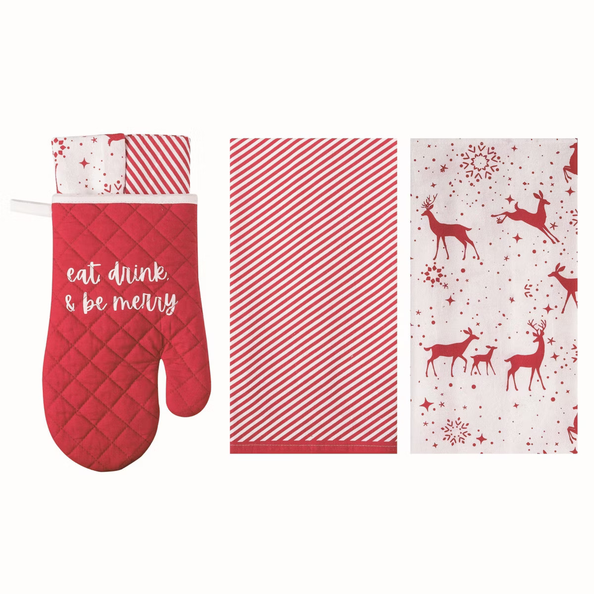 Transpac Cotton 14 in. Multicolor Christmas Reindeer Oven Mitt and Tealight Towels Gift Set of 3 | Target