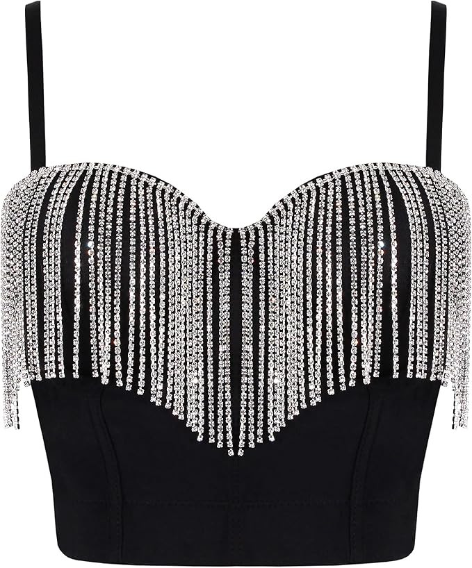 Erinaco Women's Rhinestone Diamond Tank Top Color Beaded Sling Tube Top Bustier Vest Crop Top Sex... | Amazon (US)