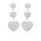 Tripe Pave Heart Charm Silver Linear Drop Earrings | Amazon (US)