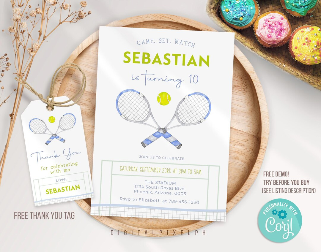Editable Tennis Birthday Invitation Template, Summer Sports Invitation, Tennis Invitation, Tennis... | Etsy (US)