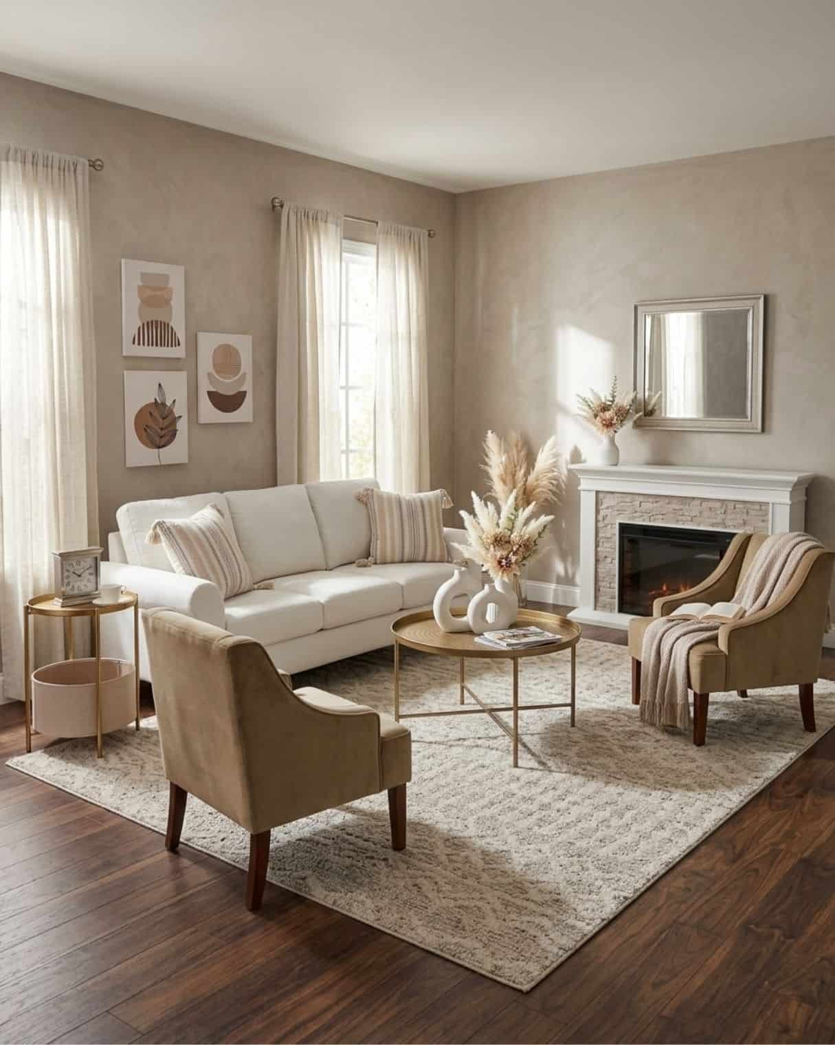 Cozy neutral boho living room design idea with a fireplace.

The mood board features furniture & decor from Amazon and Wayfair. The mockup is an approximation of how this mood board design could look in a home.

#LTKHome