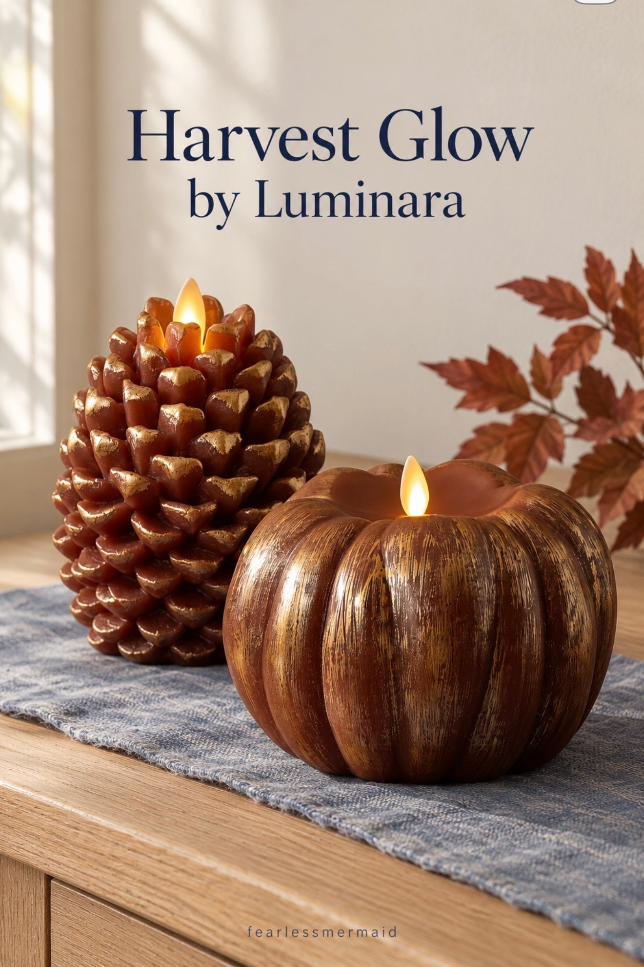 #ad Bring a warm harvest glow home with Luminara’s Metallic Cappuccino pumpkin and pinecone flameless candles. Their rich brown tones and gold accents pair beautifully with coastal blue linens for an autumn mantel, entryway table, or Thanksgiving centerpiece. Save this elegant fall decorating idea! Shop at luminara.com and enter code fearlessMermaid10 for 10% off.#falldecor #luminara

#LTKSeasonal #LTKHome