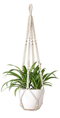 Mkono Macrame Plant Hanger Indoor Hanging Planter Basket with Wood Beads Decorative Flower Pot Ho... | Amazon (US)