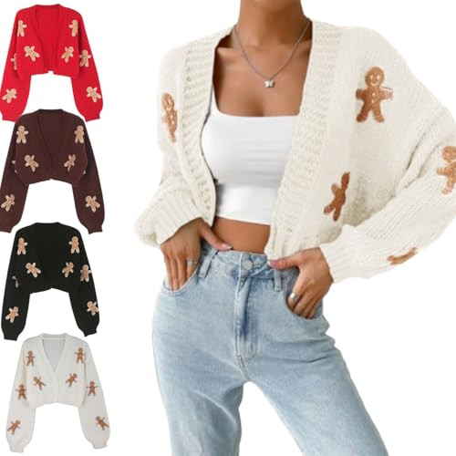 XESUIOVT Gingerbread Cardigan Women,Cute Christmas Sweaters for Women, Christmas Gingerbread Cardigan (Apricot,S) | Amazon (US)