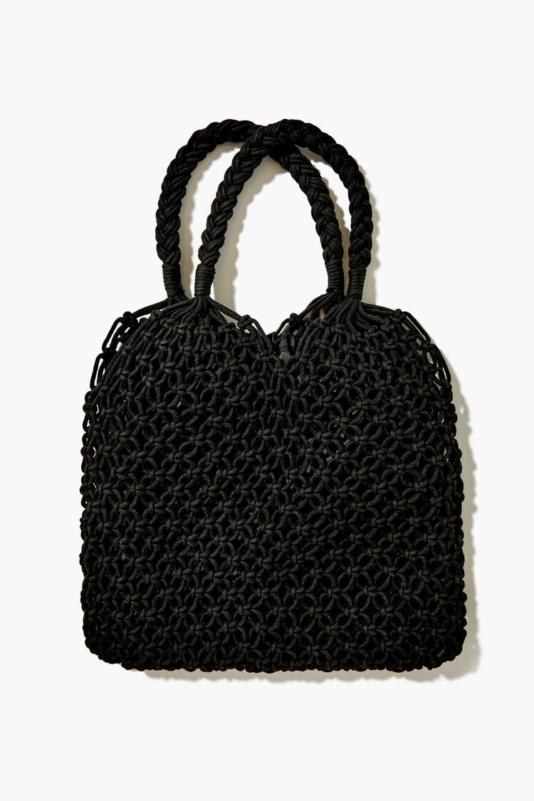 Women's Crochet Knit Tote Bag in Black | Forever 21 (US)