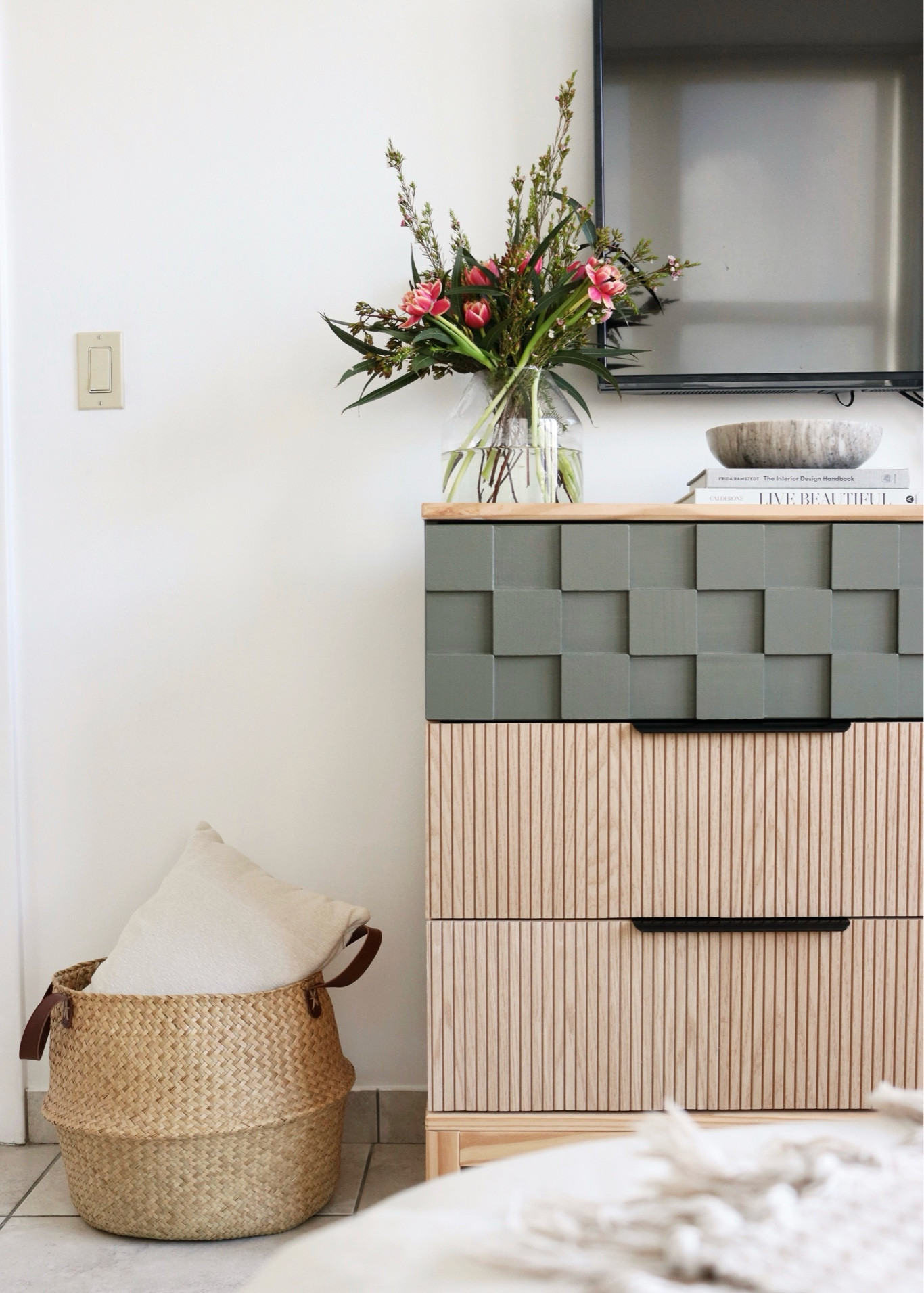 IKEA Hack | TARVA Dresser flip. Checkered Design | Color: Gladiador Gray from Behr ✨ #furnitureflip #diyfurniture #modernhandles#LTKstyletip

#LTKHome