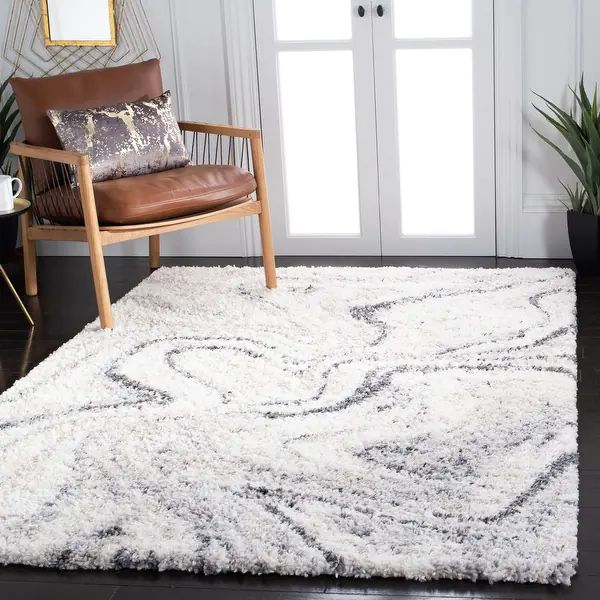 SAFAVIEH Fontana Shag Gisela Modern Abstract 2-inch Thick Rug - 8' x 10' - Ivory/Grey | Bed Bath & Beyond