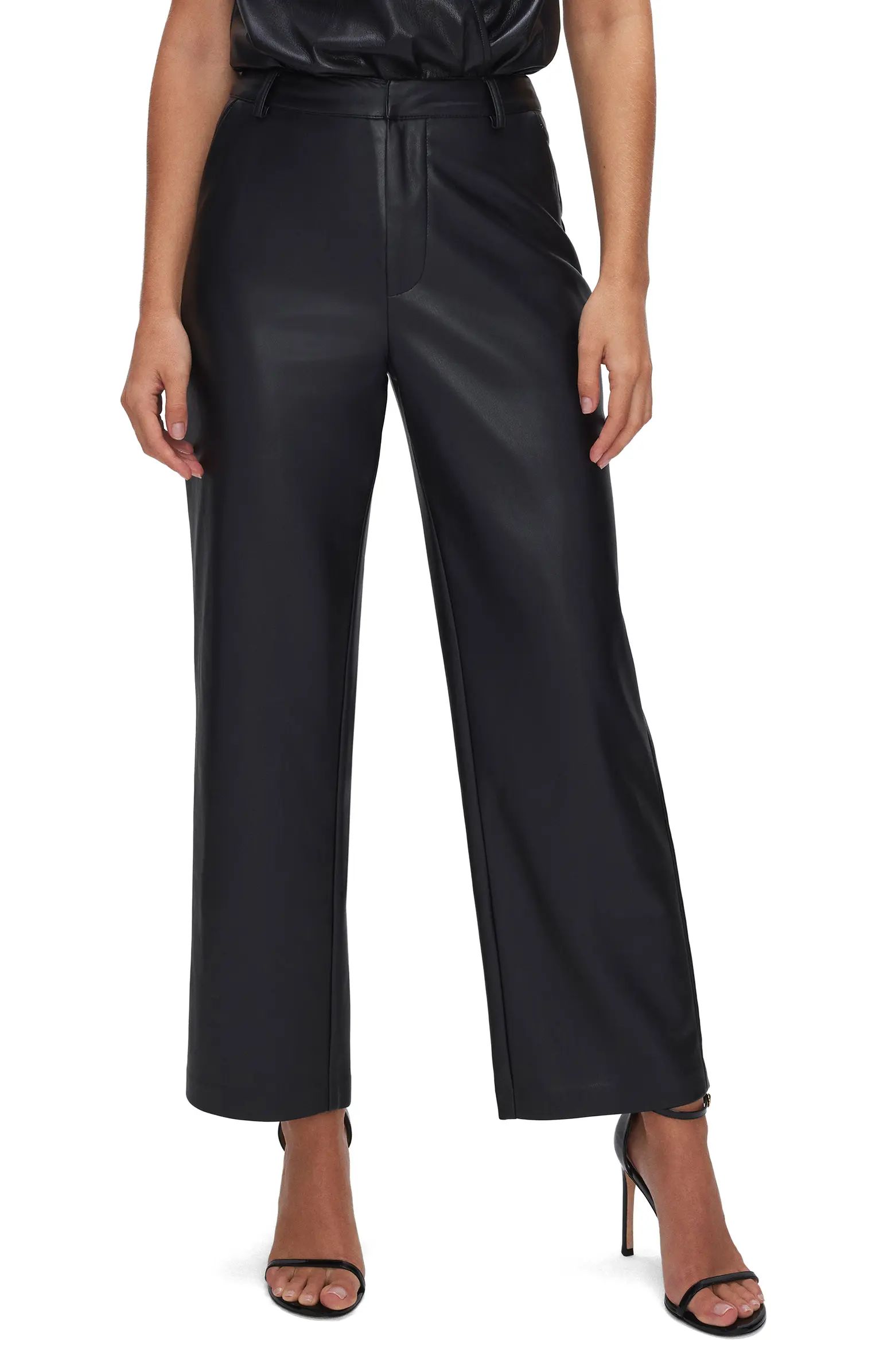 Good American Faux Leather Wide Leg Crop Trousers | Nordstrom | Nordstrom