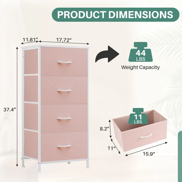 Beddle Dresser with 4 Fabric Drawers for Bedroom, Wide Storage Chest with Drawer Organizer for Cl... | Walmart (US)