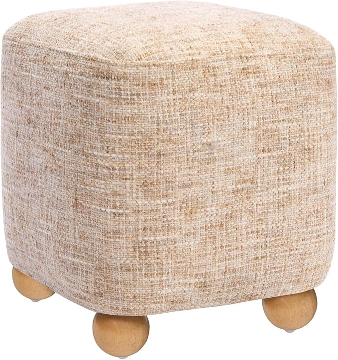 WOOW DEPOT Cube Pouf Ottoman with Wooden Leg,Chenille Fabric Vanity Stool-Upholstered Floor Chair... | Amazon (US)