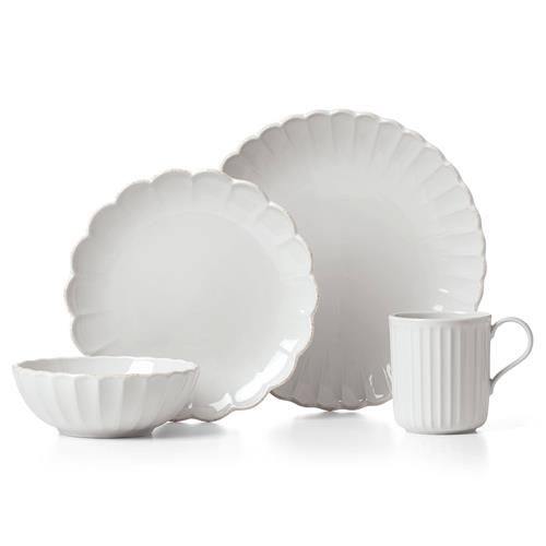Lenox Frence Perle Scallop French Country White Ceramic 4 Piece Place Setting | Kathy Kuo Home