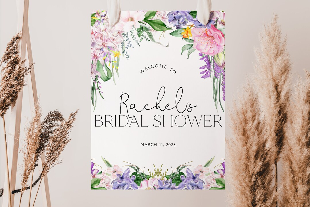 Floral Bridal Shower Welcome Sign Template, Purple Bridal Shower Welcome Poster, Pink Bridal Show... | Etsy (US)