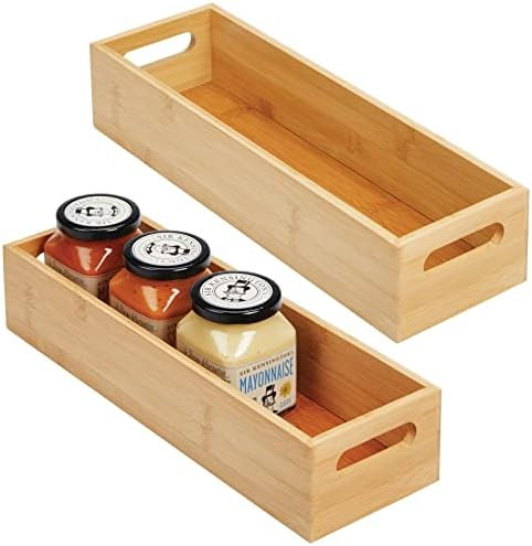 mDesign Slim Bamboo Kitchen Cabinet & Fridge Drawer Organizer Tray - Storage Bin for Cutlery, Ser... | Amazon (US)