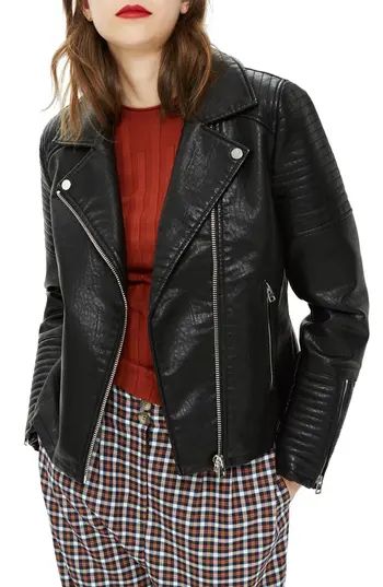Petite Women's Topshop Rosa Biker Jacket, Size 0P US (fits like 00P) - Black | Nordstrom