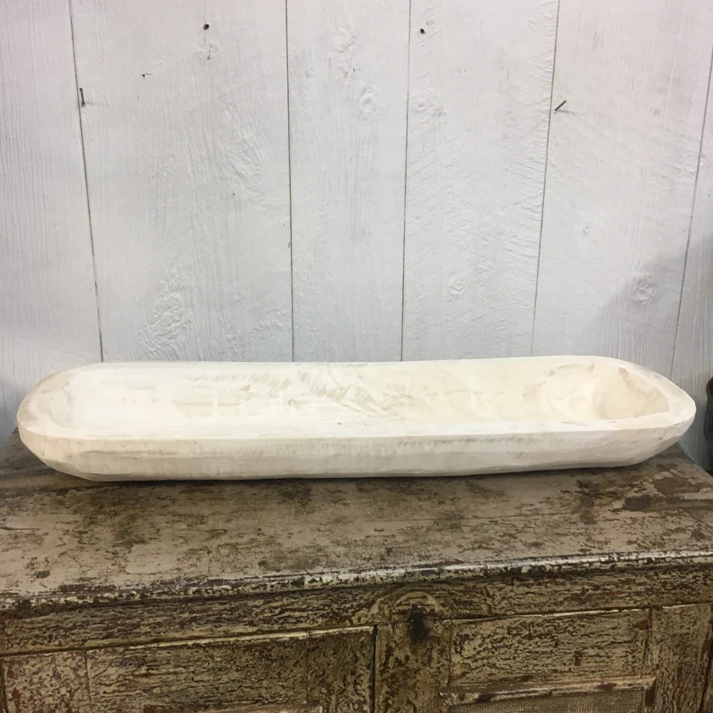 Large Long Skinny Carved Wooden Dough Bowl Trencher Centerpiece Tray 29”x9” Primitive | Etsy (US)