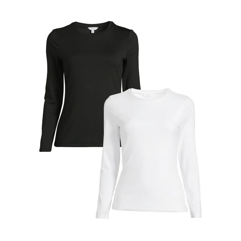 Time and Tru Women's Round Neck Smooth Tee with Long Sleeves, 2-Pack, Sizes XS-XXXL | Walmart (US)