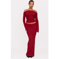 Burgundy Bobble Knit Maxi Skirt | PrettyLittleThing US