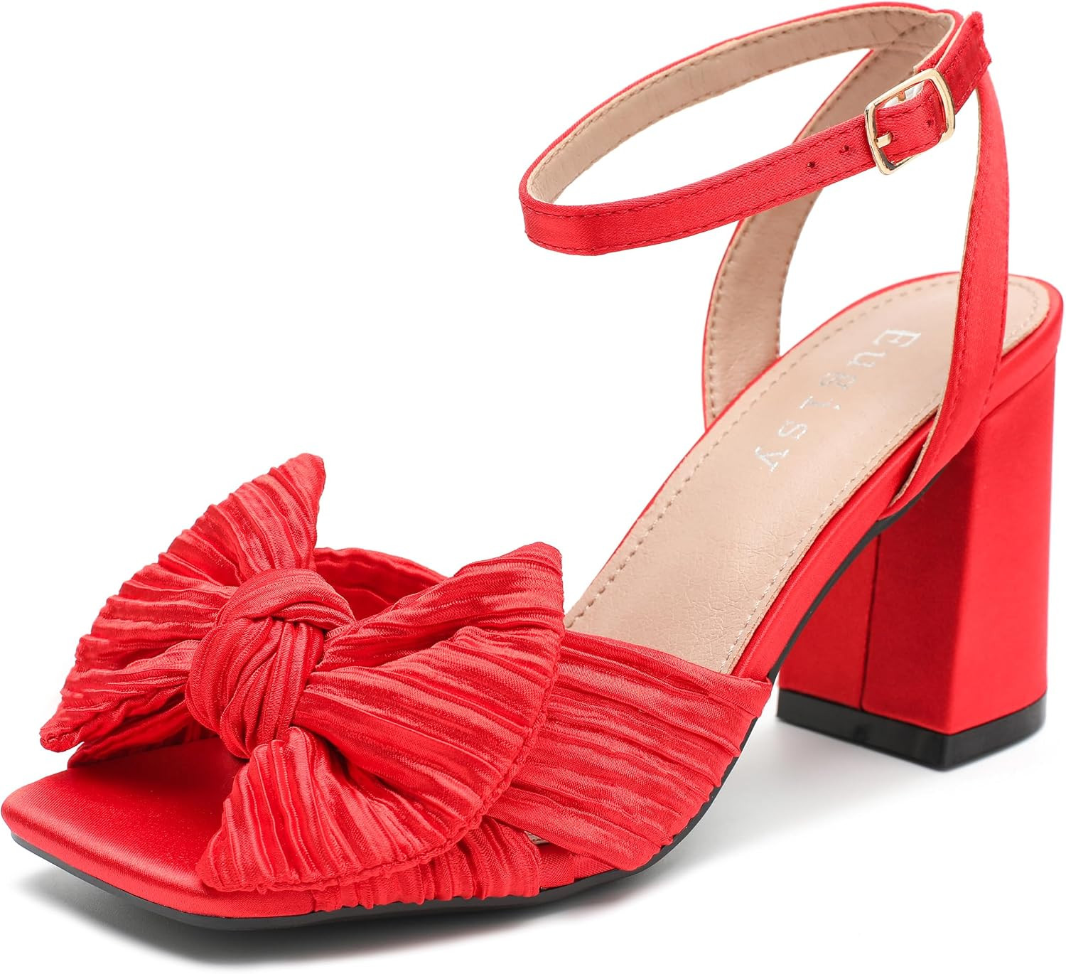 Women's Bow Knot Heeled Sandals Square Toe Ankle Strap Dressy Shoes | Amazon (US)