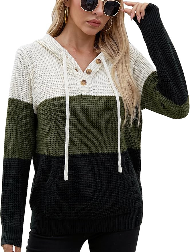 VIMPUNEC 2025 Fall Womens Hoodies Oversized Casual Fashion Sweaters Long Sleeve V Neck Knit Pullo... | Amazon (US)