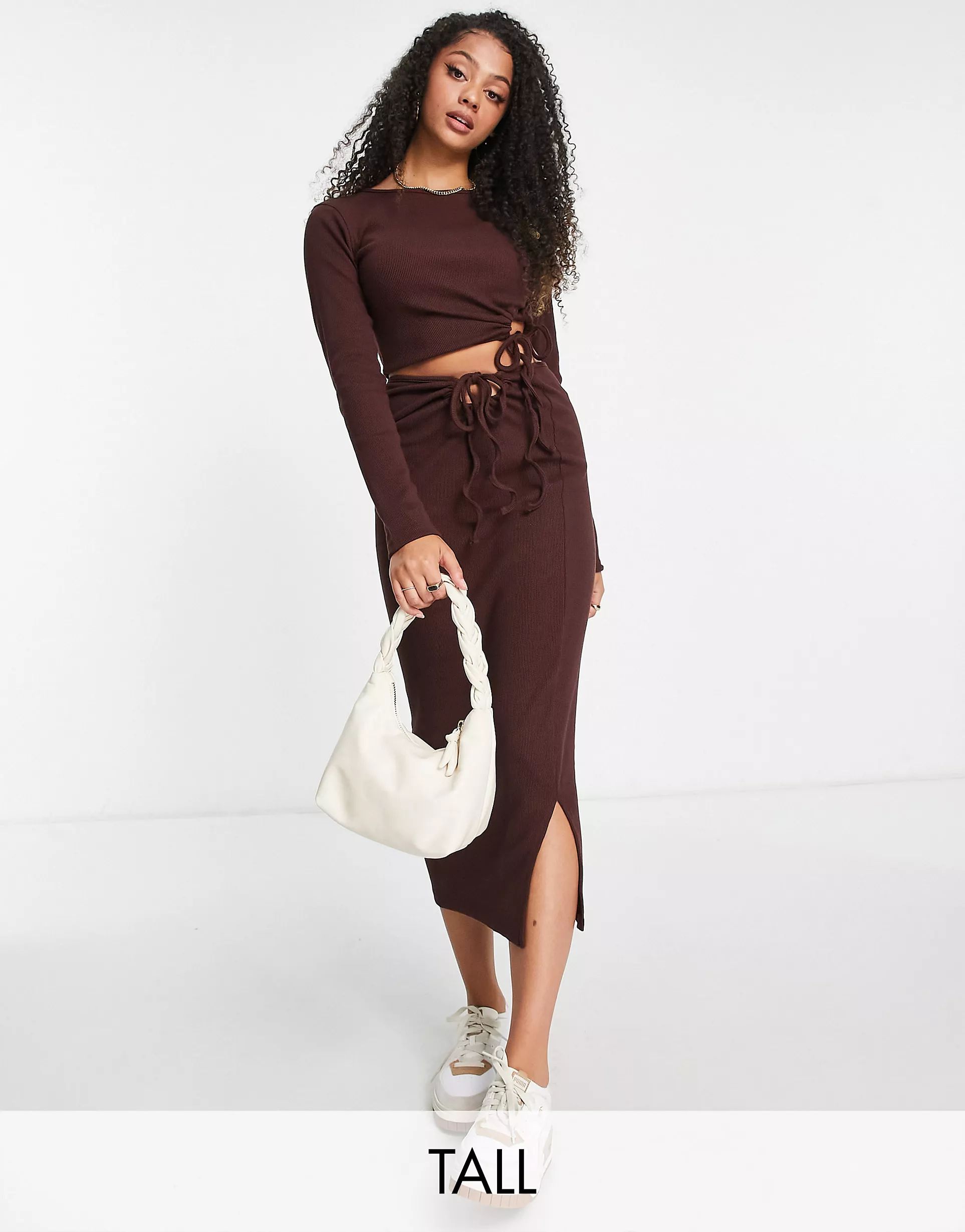 Missguided Tall side tie midaxi skirt in brown - part of a set | ASOS (Global)