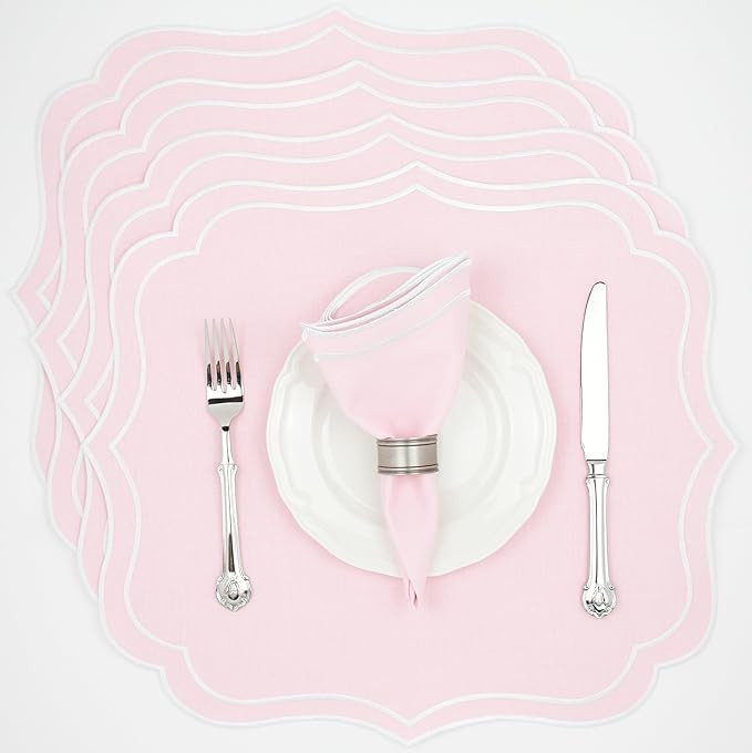 Cotton Linen Placemats Set of 4 - Double Layered, Machine Washable, Wrinkle Resistance, Scalloped... | Amazon (US)