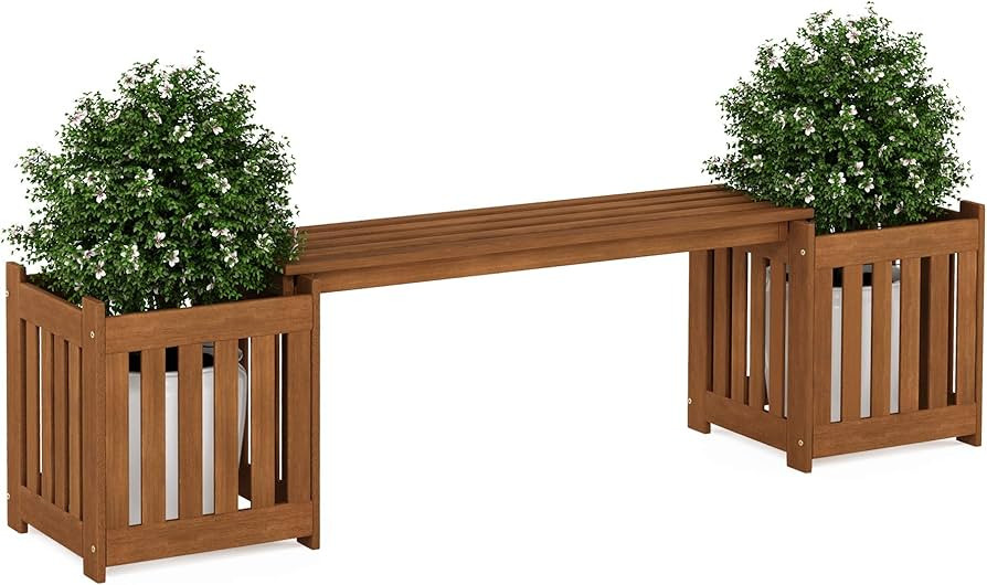 FURINNO FG19455 Tioman Hardwood Outdoor Lifestyle Flowerbox with Bench, Natural | Amazon (US)
