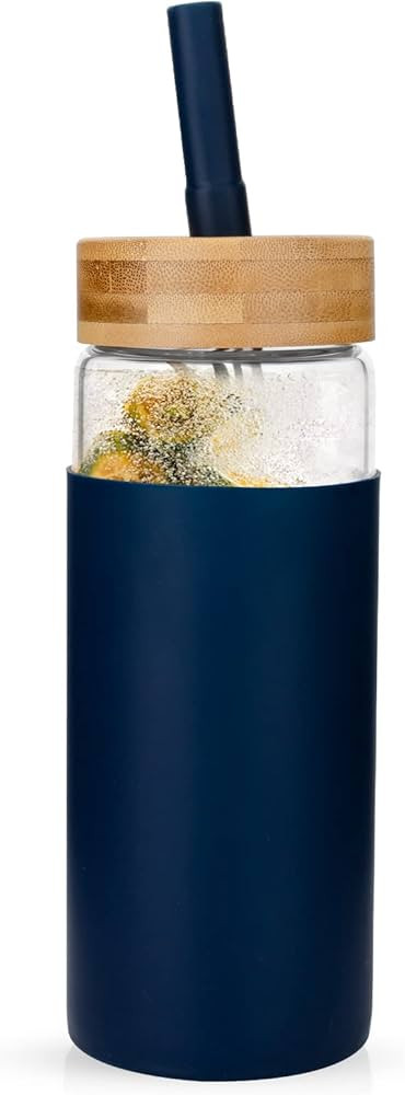 tronco 20oz Glass Water Bottle with 2 Lids-Bamboo Lid and Spout Lid, Reusable Glass Water Tumbler... | Amazon (US)
