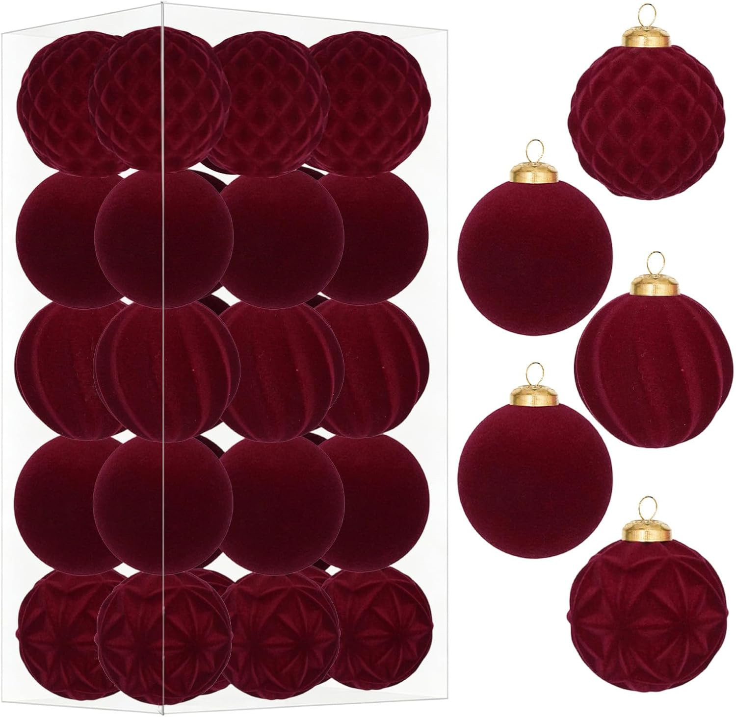 30Pcs Burgundy Velvet Christmas Ball Ornaments for Xmas Tree Decorations | Amazon (US)