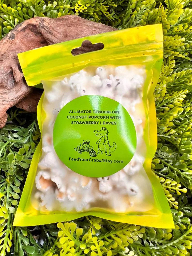Alligator popcorn for Hermit Crabs, coconut Cold Pressed Unrefined. Strawberry leaves. | Etsy (Global)