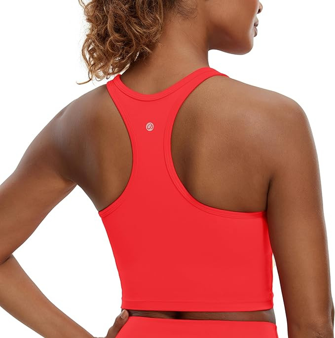 CRZ YOGA Butterluxe Racerback Crop Tank Tops for Women - Padded Y-Back Longline Sports Bras Scoop... | Amazon (US)