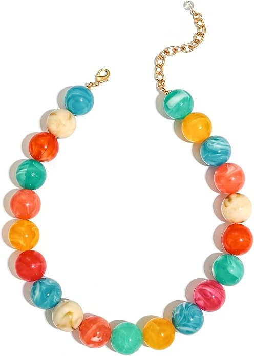 Mothers Day Gifts Chunky Beaded Choker Necklace for Women Boho Statement Necklace with Large Pear... | Amazon (US)