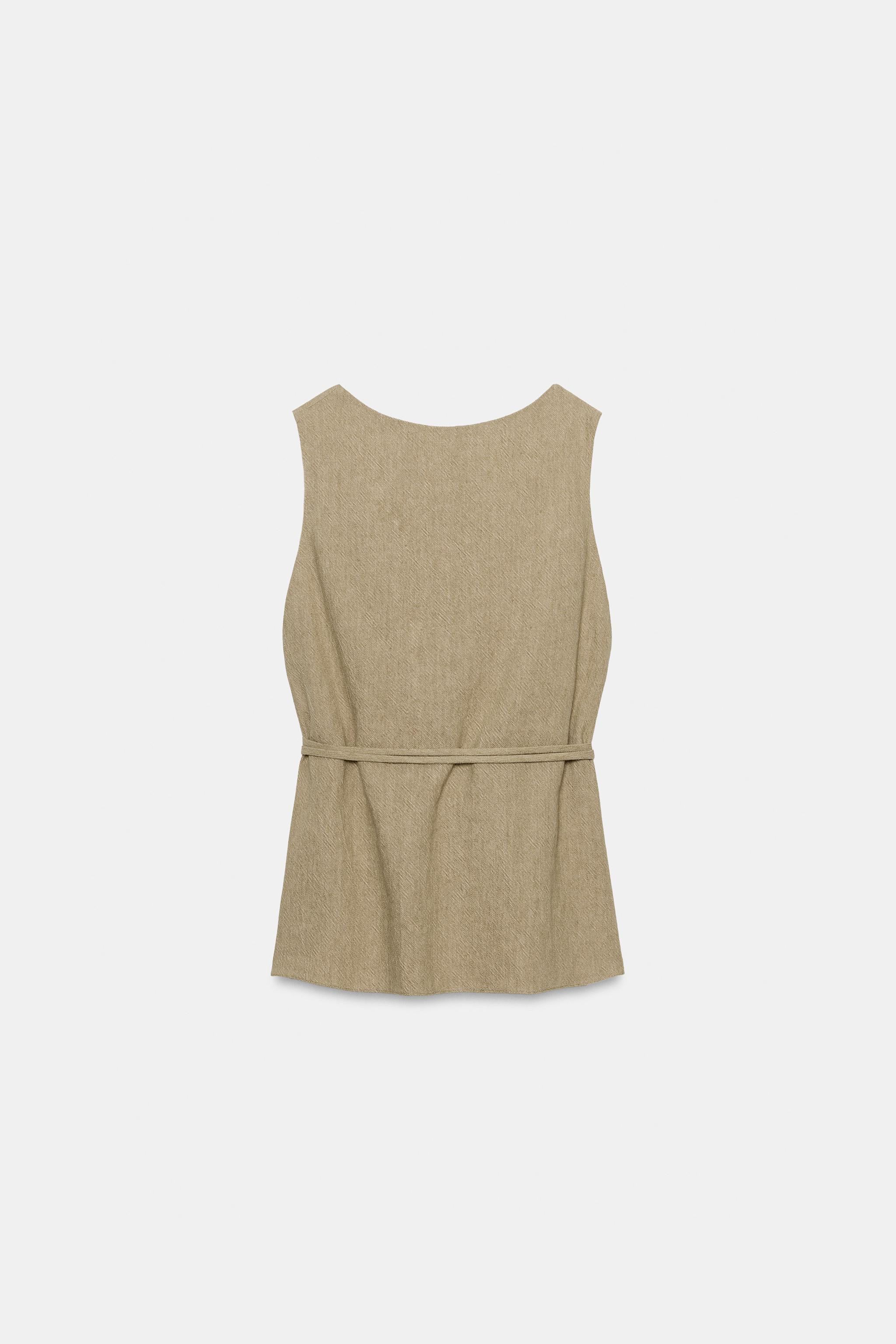 ZW COLLECTION LINEN BLEND BELTED TOP | Zara UK