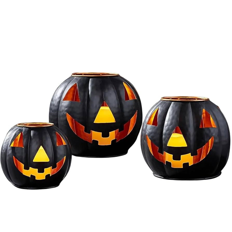 Halloween Metal Jack O Lanterns Pumpkin Set of 3 with LED Candles with Creepy Cloth Decoration Bu... | Amazon (US)
