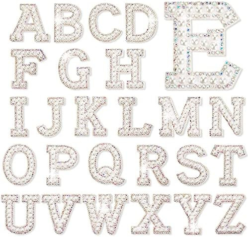 26 Piece Pearl Iron on Letter A-z White Rhinestone Pearl Bling Letter Patch Glitter Sew on Alphab... | Amazon (US)