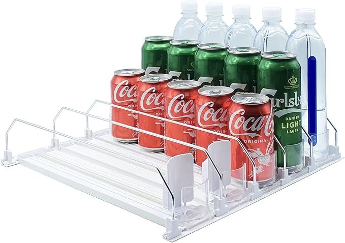 Drink Organizer for Fridge-White Automatic Pusher Glide,12oz 16oz 20oz-Soda Dispenser for Fridge-... | Amazon (US)