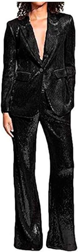 Women's Sequined Fashion Suit Set One Button 2 Piece Wedding Tuxedos Blazer Pants Prom Party Outf... | Amazon (US)