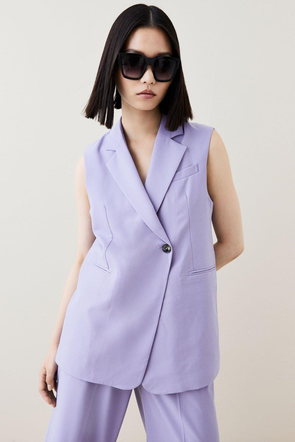 Wool Blend Asymmetricwrap Sleeveless Jacket | Karen Millen UK + IE + DE + NL