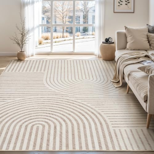 Boho Area Rug 5x7 Machine Washable Rugs for Living Room Non Slip Soft Carpet Geometric Jacquard Textured Carpet for Bedroom Dining Room Nursery Office Living Room Rug -Beige | Amazon (CA)