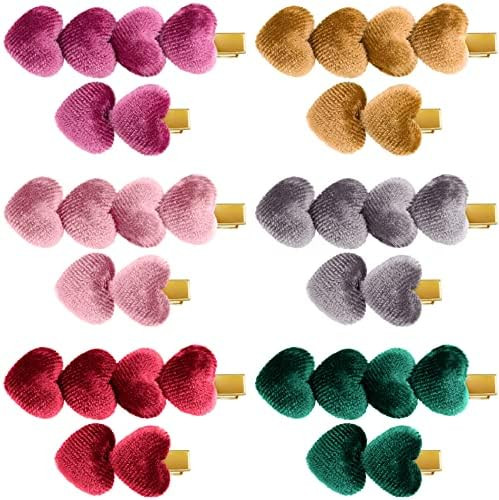 PAGOW 12Pcs Lovely Heart Hair Clips, Velvet Solid Alligator Hairpins for Women Girl, Winter Mini Swe | Amazon (US)