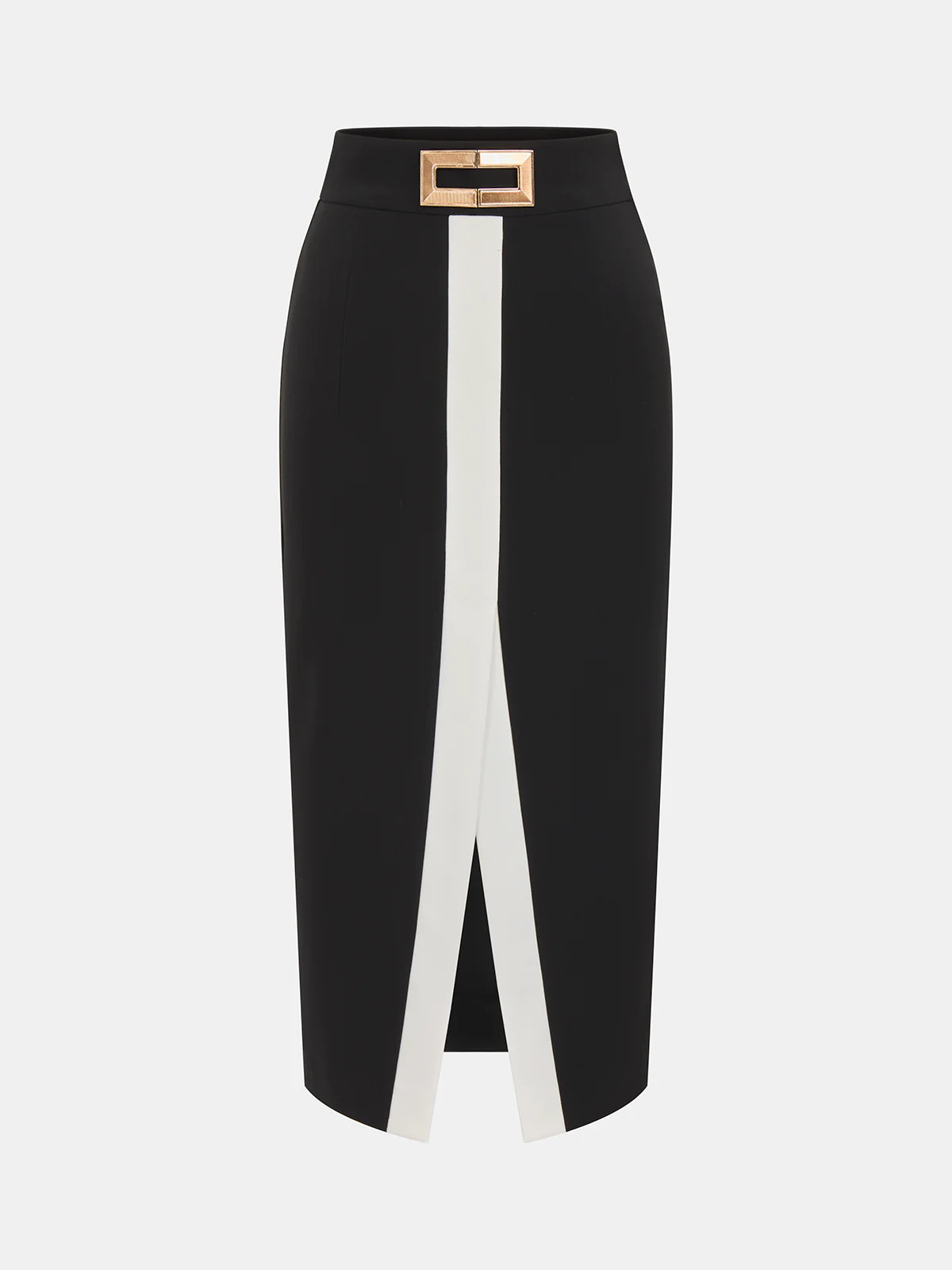 Color Block Metal Detail Midi Skirt | Commense