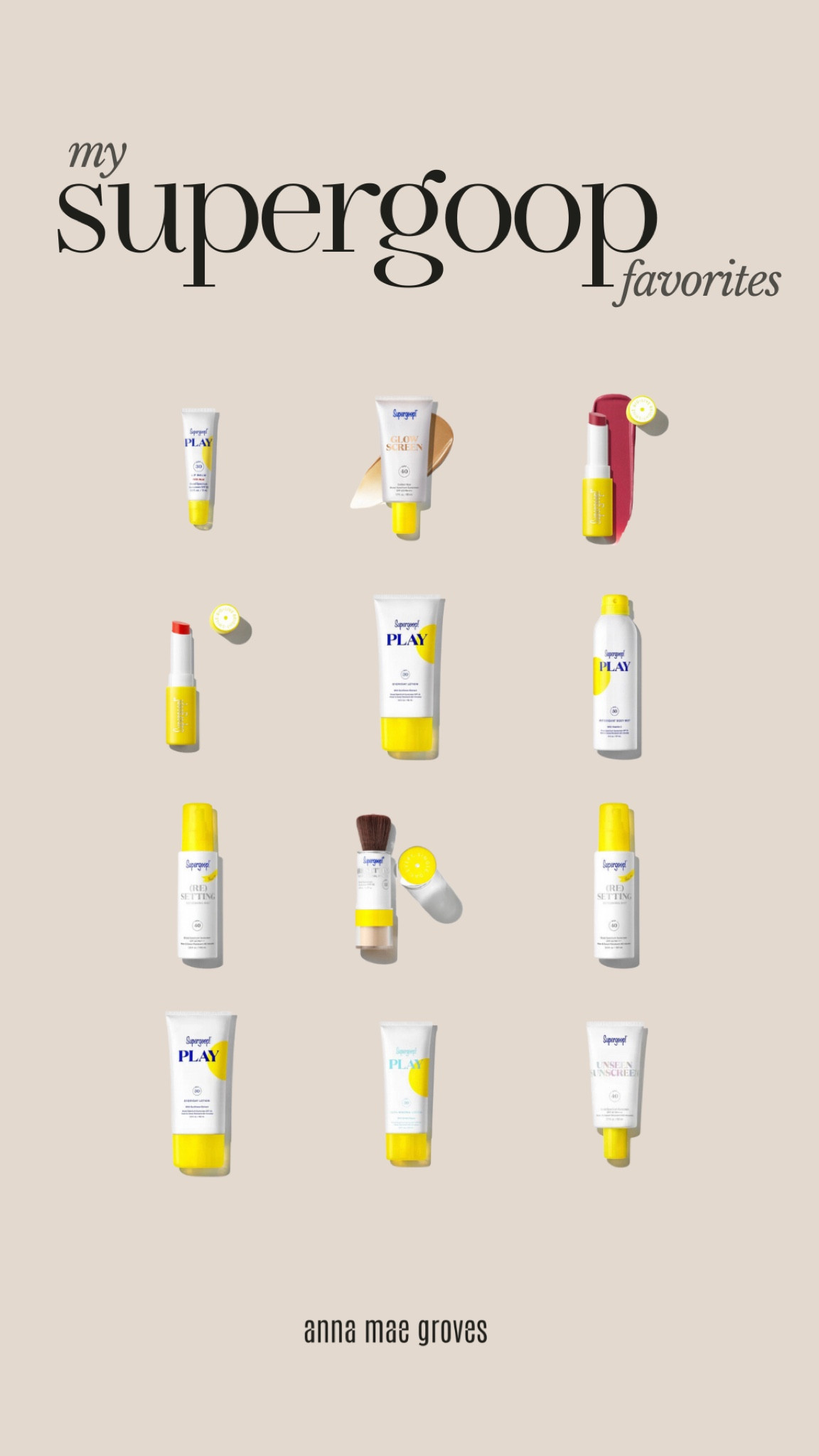 My Supergoop favorites! Use code  ANNAMAE10 through the end of August for 10% off! 

#LTKsalealert #LTKbeauty