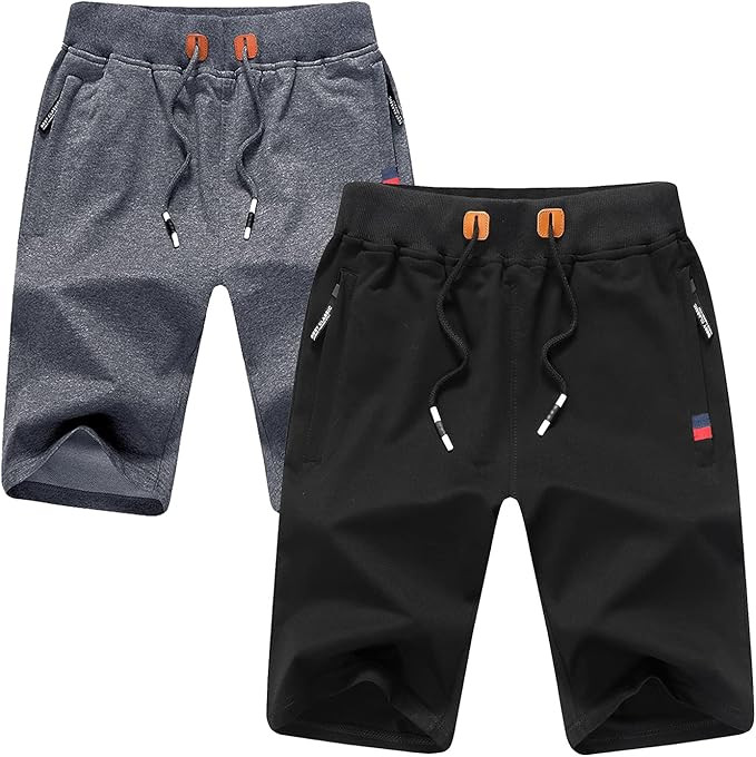 IRELIA 2 Pack Boys Shorts Cotton Drawstring Elastic Waist with Zipper Pockets | Amazon (US)