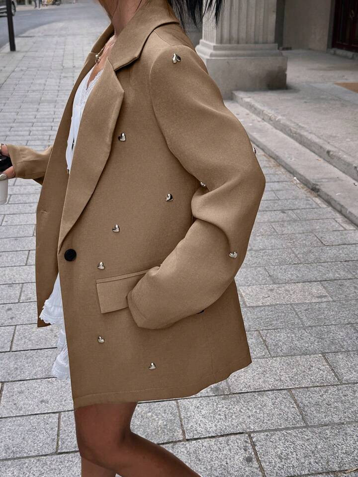 SHEIN Unity Women's Solid Color Blazer With Metal Heart Decor | SHEIN