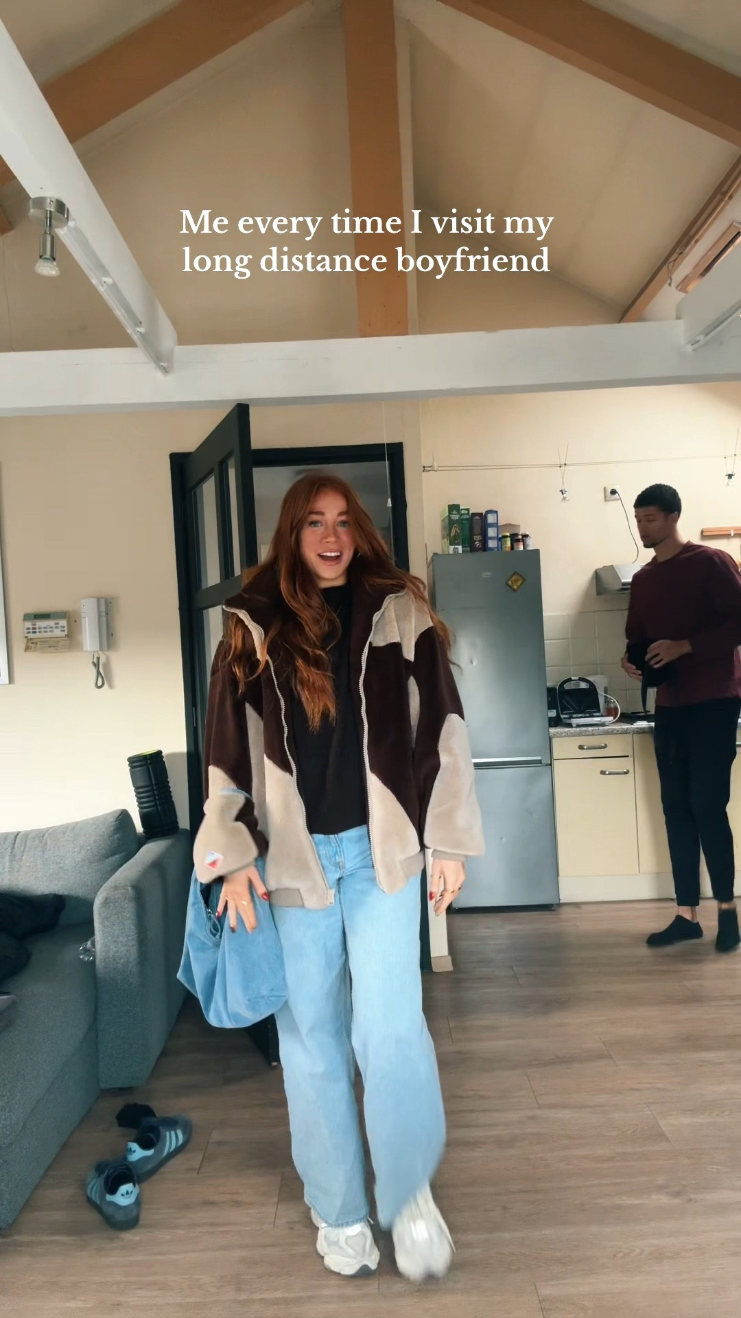 Cozy fall outfit #abercrombie #zara #newbalance #nuuds #sweater #fuzzyjacket